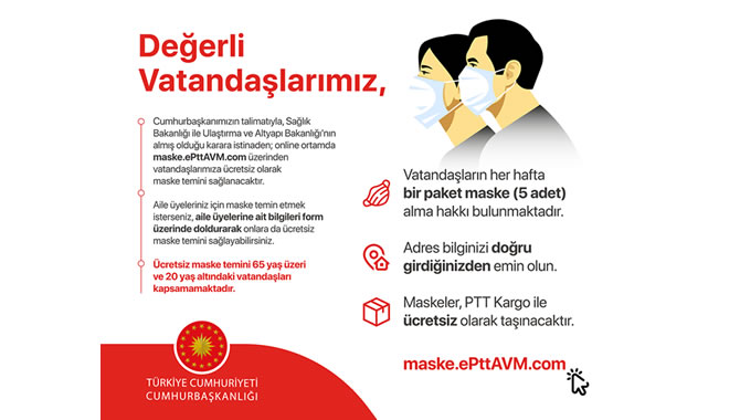 PTT Ücretsiz Maske Dağıtıyor (Başvurular E-devlet'ten yapılacak)