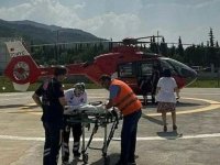 Aydın'da ambulans helikopter yangında yaralanan çocuk için havalandı