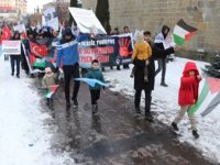 Erzurum'da sağlık çalışanları soğuk havaya rağmen Gazze için yürüdü